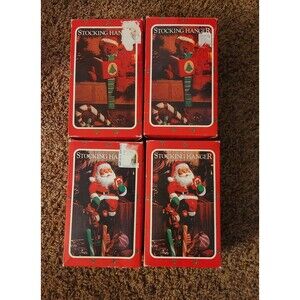 Vintage Christmas Stocking Holders Lot Santa Clause (2) And Teddy Bear (2)